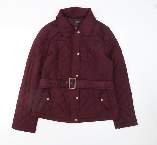 Crossroads Womens Red Quilted Belted Jacket Size 12