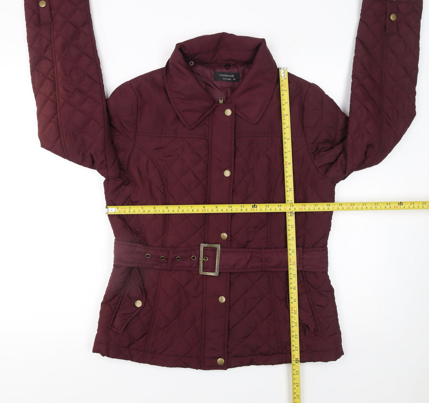 Crossroads Womens Red Quilted Belted Jacket Size 12