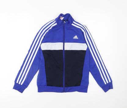 Additional front view of Adidas boys’ blue track jacket 10 years full zip colourblock activewear