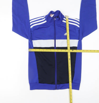 Back view of Adidas boys’ blue track jacket 10 years full zip colourblock activewear