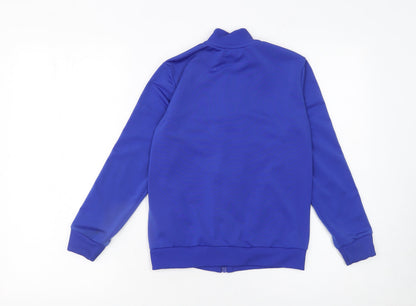 Close-up detail of Adidas boys’ blue track jacket 10 years full zip colourblock activewear