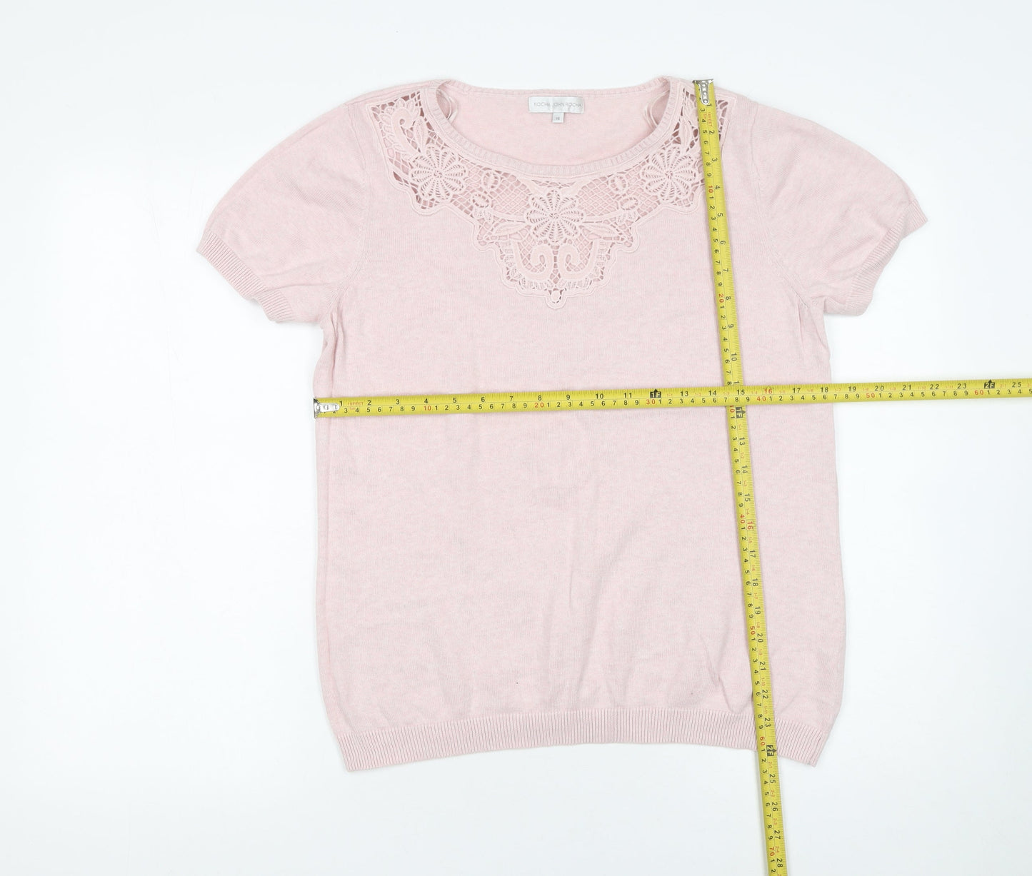 Rocha John Rocha Women Pink Cotton Short Sleeve Jumper Size 16