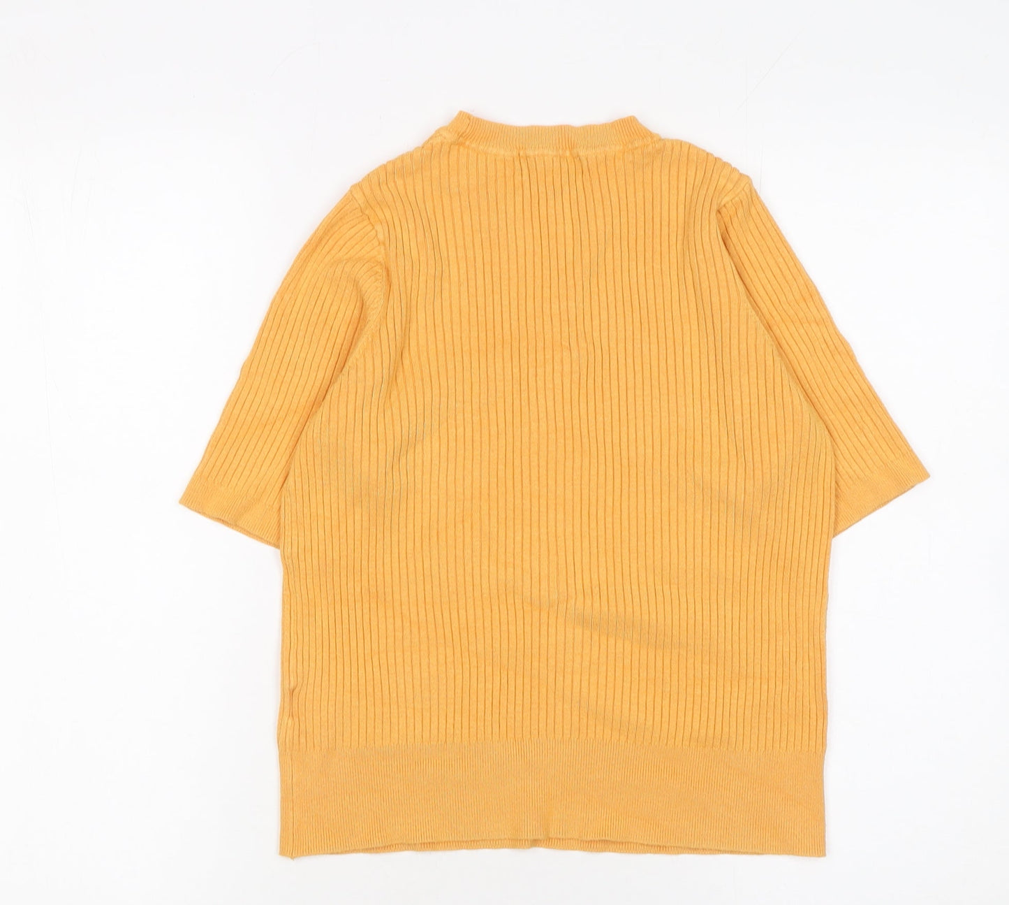 Marks and Spencer Women Yellow Mock Neck Ribbed Knit T-Shirt Size 12
