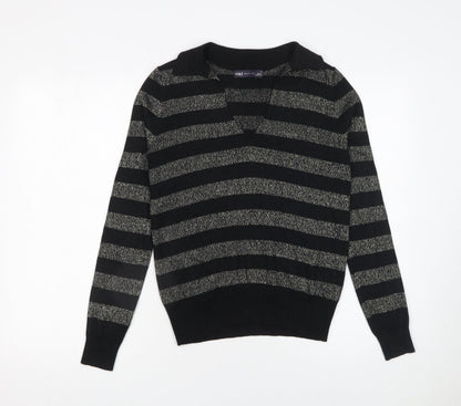 Marks & Spencer Women’s Black Striped Collared Pullover Jumper Size S