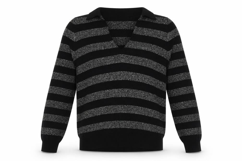 Marks & Spencer Women’s Black Striped Collared Pullover Jumper Size S