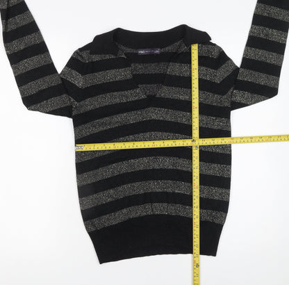 Marks & Spencer Women’s Black Striped Collared Pullover Jumper Size S