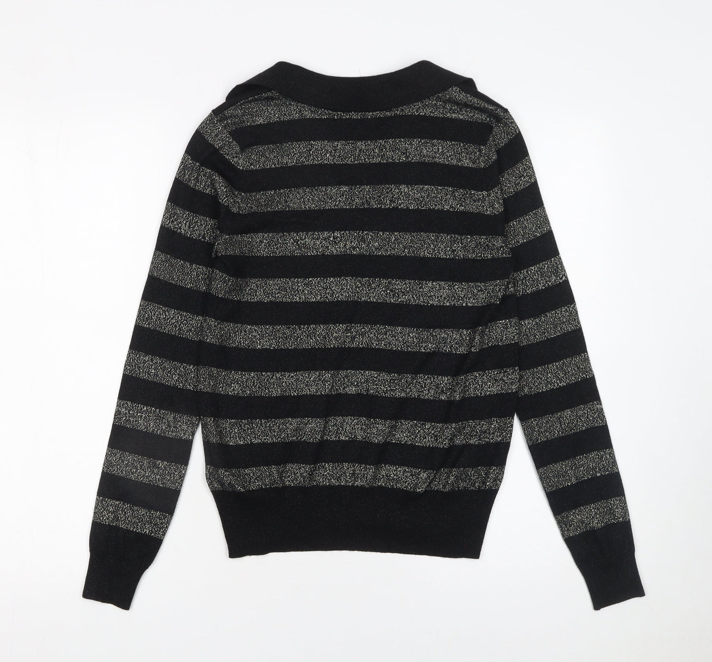 Marks and Spencer Women’s Black Striped Collared Pullover Jumper Size S