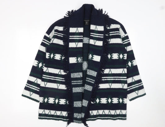 Tahari Women’s Multicoloured Geometric Fringe Knit Cardigan M