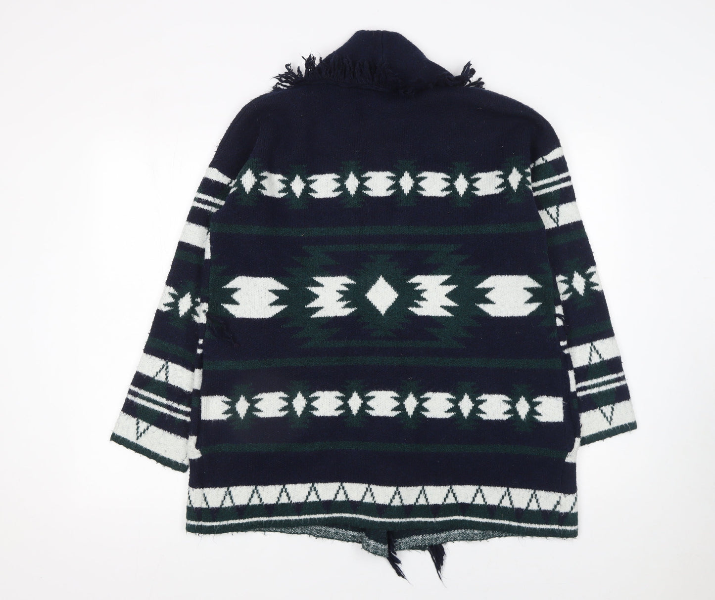 Tahari Women’s Multicoloured Geometric Fringe Knit Cardigan M