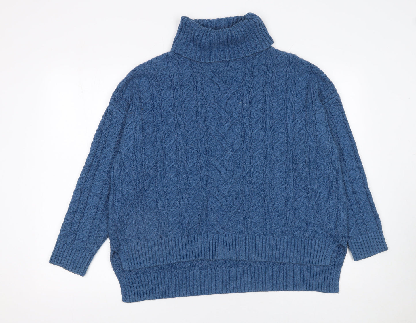 Joie Womens Blue Cable-Knit Roll Neck Jumper Size L