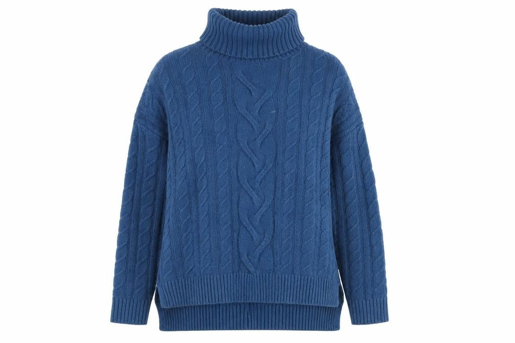 Joie Womens Blue Cable-Knit Roll Neck Jumper Size L