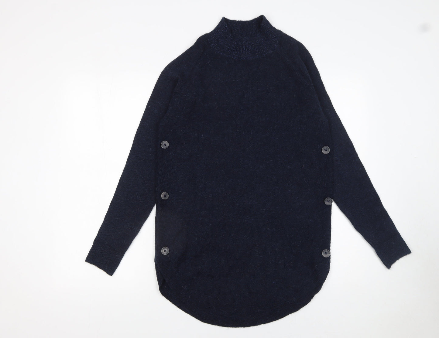 Next Women's Navy Mock Neck Button Side Knit Jumper XS