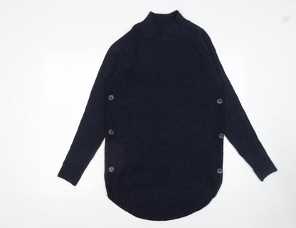 Next Women's Navy Mock Neck Button Side Knit Jumper XS