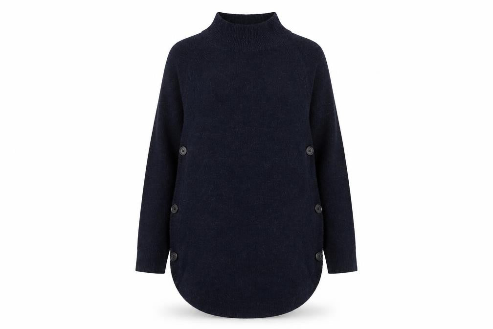 Next Women's Navy Mock Neck Button Side Knit Jumper XS