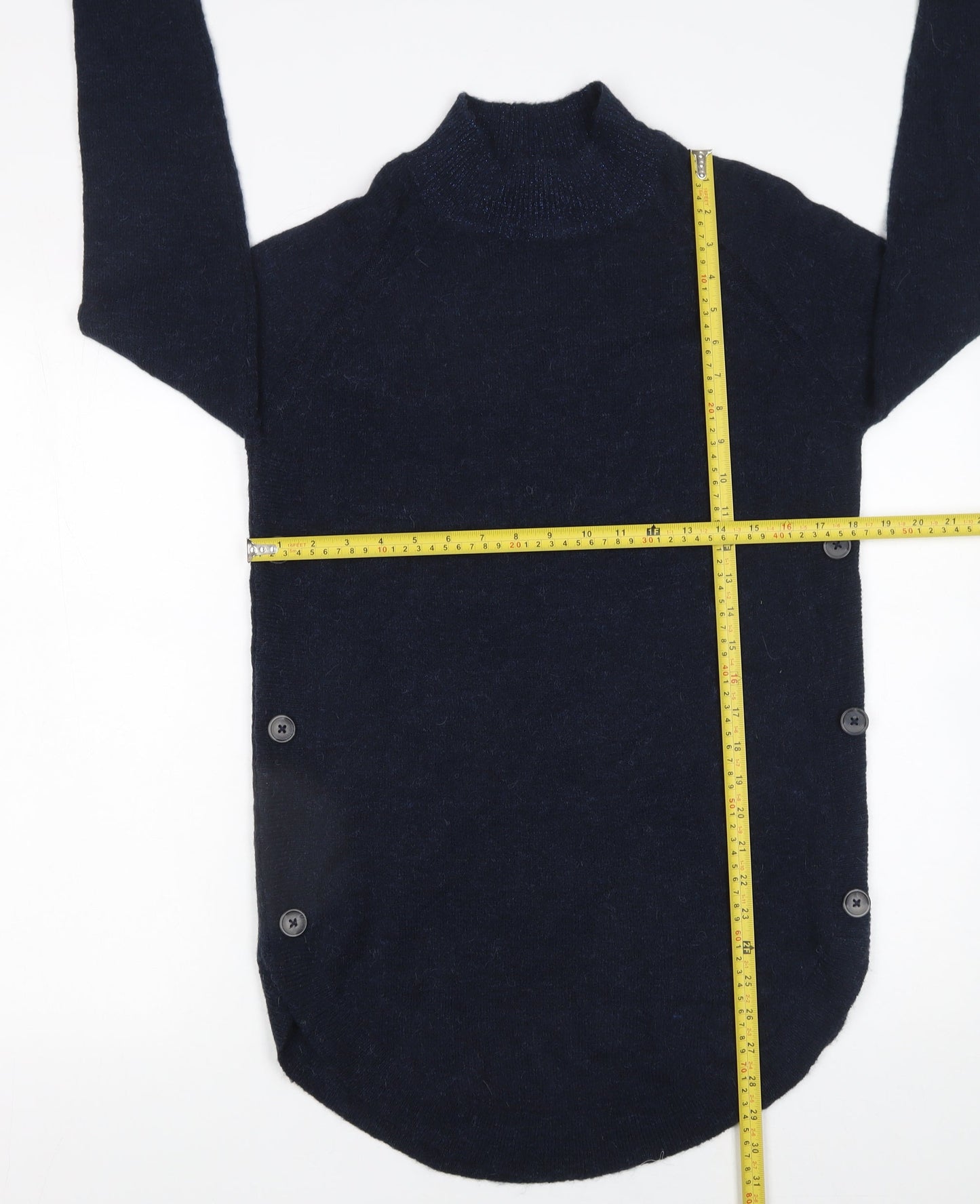Next Women's Navy Mock Neck Button Side Knit Jumper XS