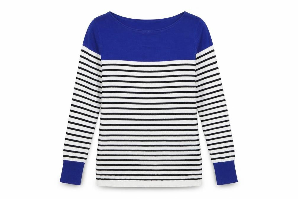 Nicole Farhi Women Blue & White Striped Boat Neck Jumper Size M