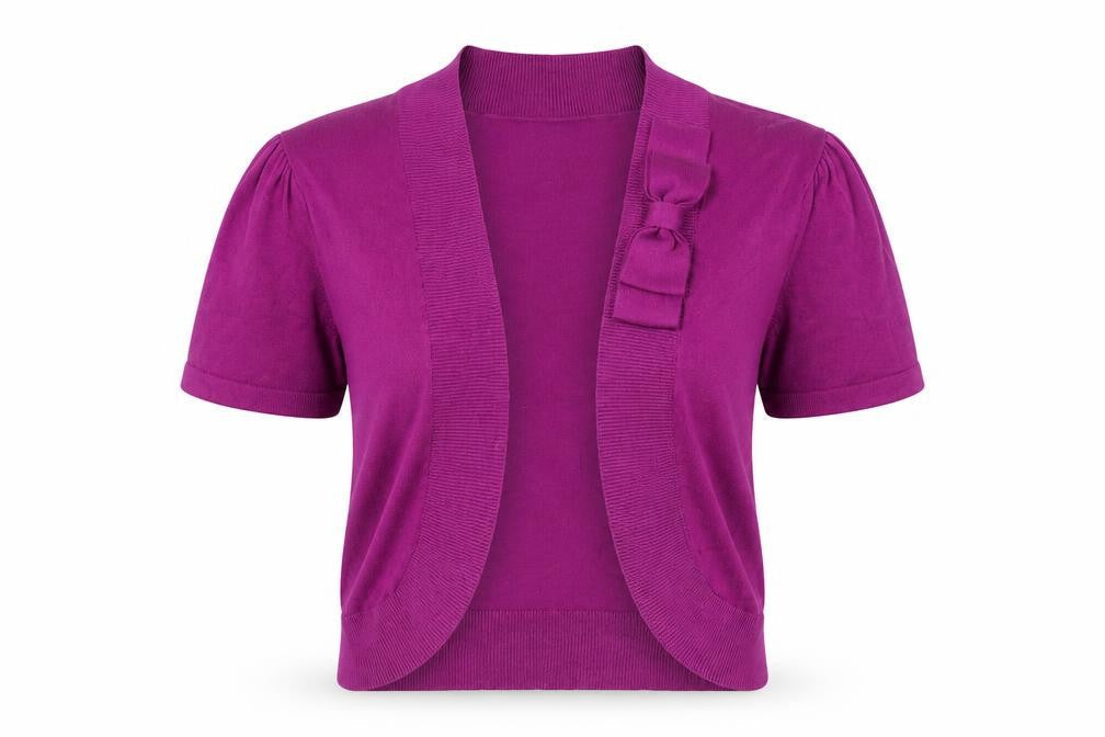 Laura Ashley Women Purple Short Sleeve Bow Cardigan Size 10