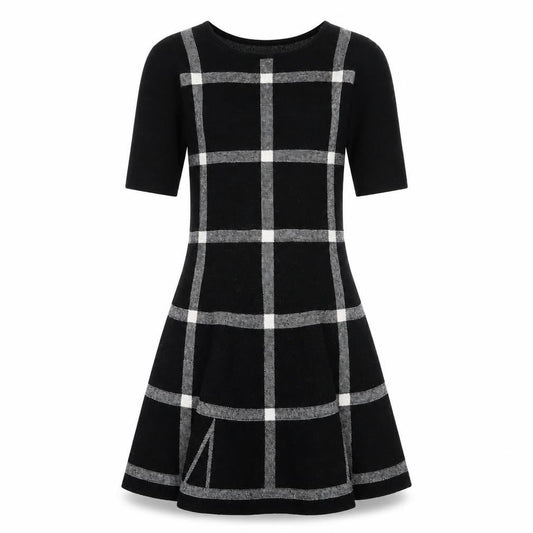 Apricot Women’s Black Check Fit & Flare Knit Dress Size 10