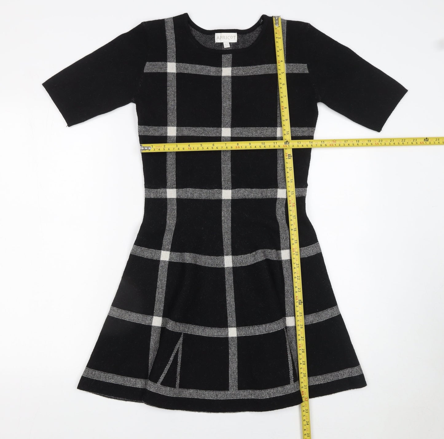 Apricot Women’s Black Check Fit & Flare Knit Dress Size 10