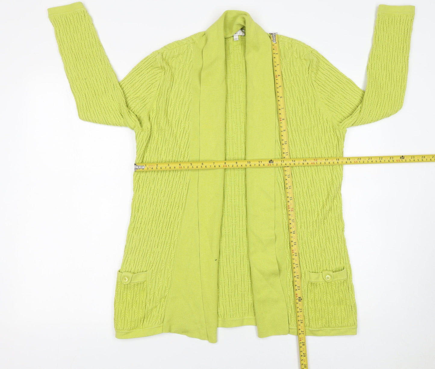 CC Womens Green Cotton Knit Long Sleeve Open Cardigan Size M