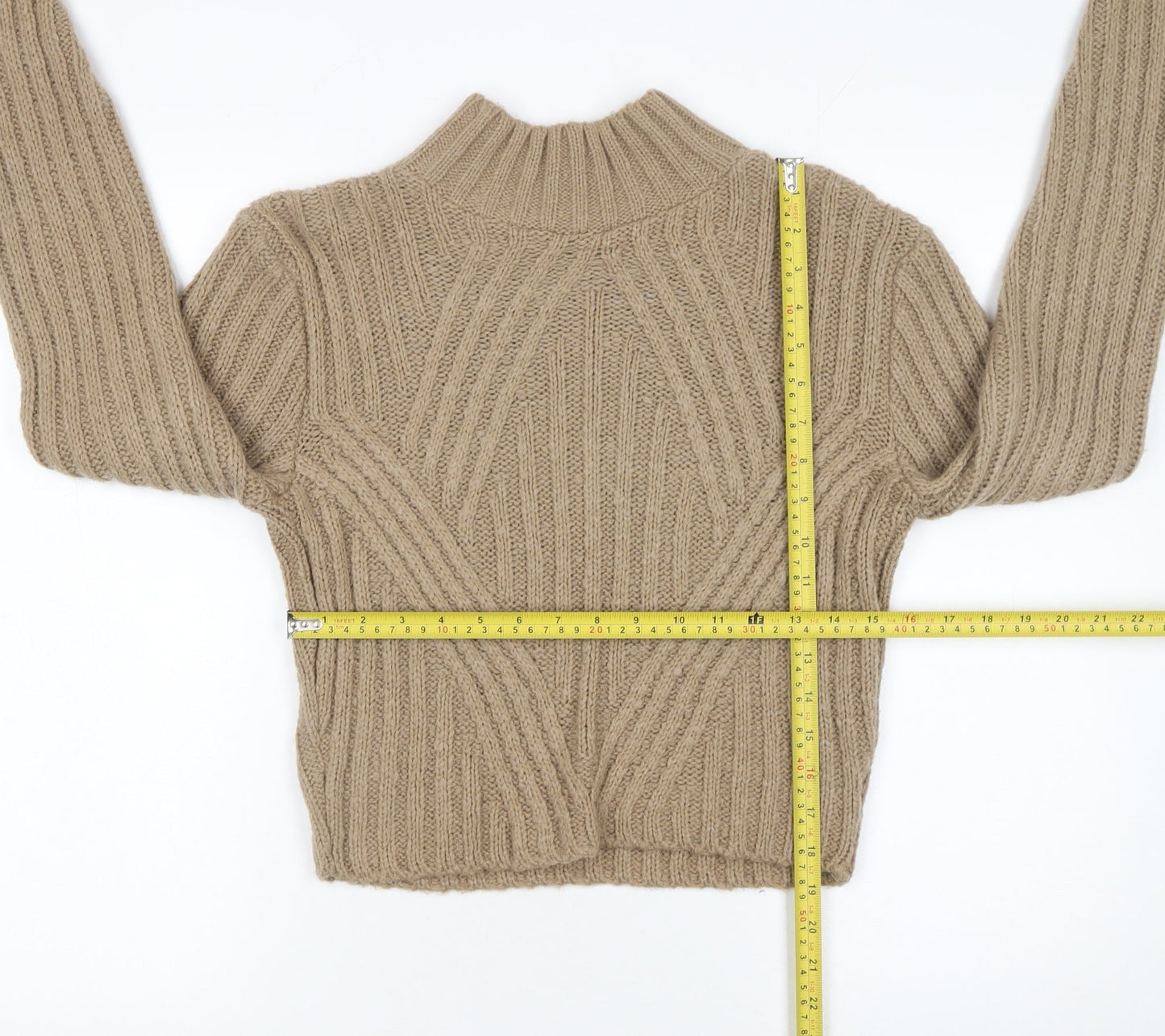 HOT!MESS Women’s Beige Chunky-Knit Mock Neck Jumper XS