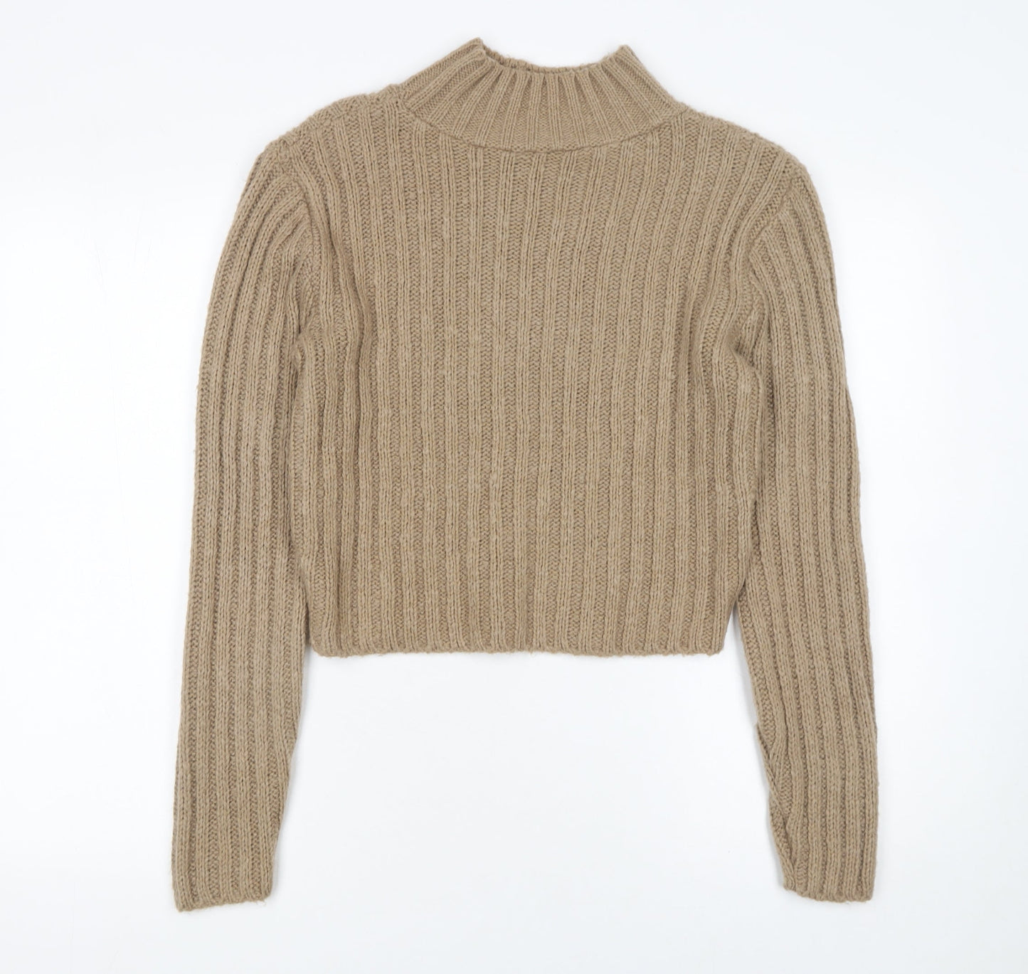 HOT!MESS Women’s Beige Chunky-Knit Mock Neck Jumper XS