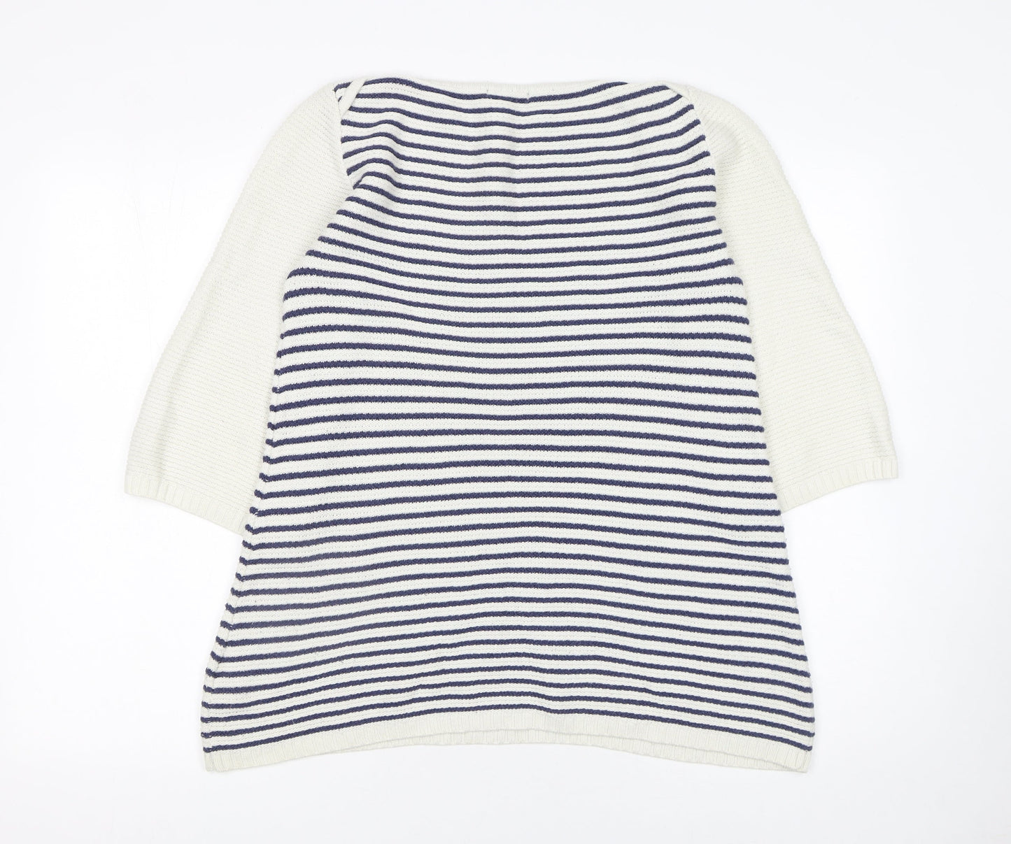 H&M Women’s White Navy Striped Cotton Knit 3/4 Sleeve Jumper Size 8
