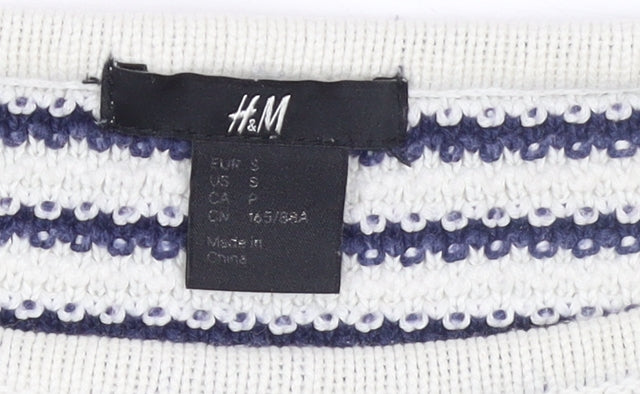 H&M Women’s White Navy Striped Cotton Knit 3/4 Sleeve Jumper Size 8
