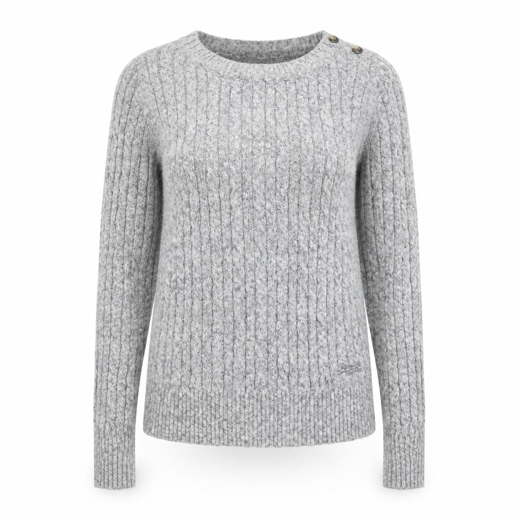 Superdry Women Grey Cable-Knit Pullover Jumper L