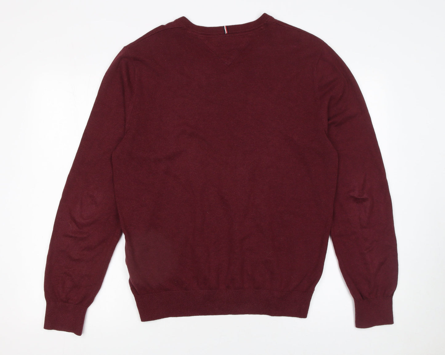 Tommy Hilfiger Men’s Red V-Neck Cotton Jumper M Classic Knit