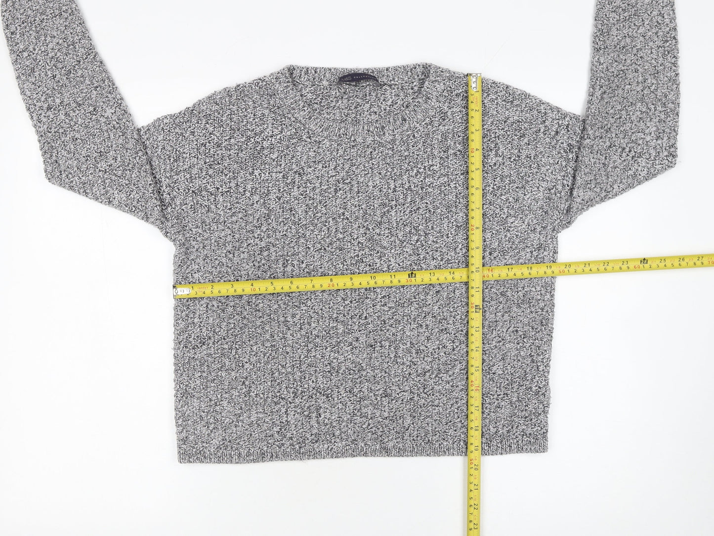 Marks and Spencer Women Grey Chunky-Knit Crew Neck Jumper Size 14