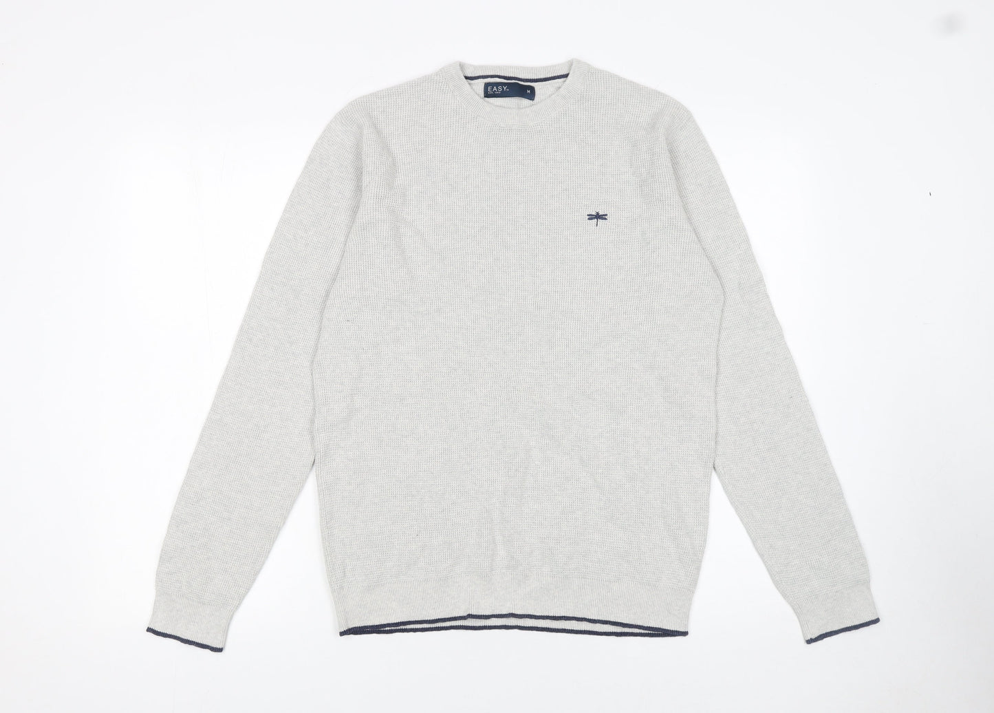 Easy Men’s Grey Waffle-Knit Cotton Pullover Jumper Size M