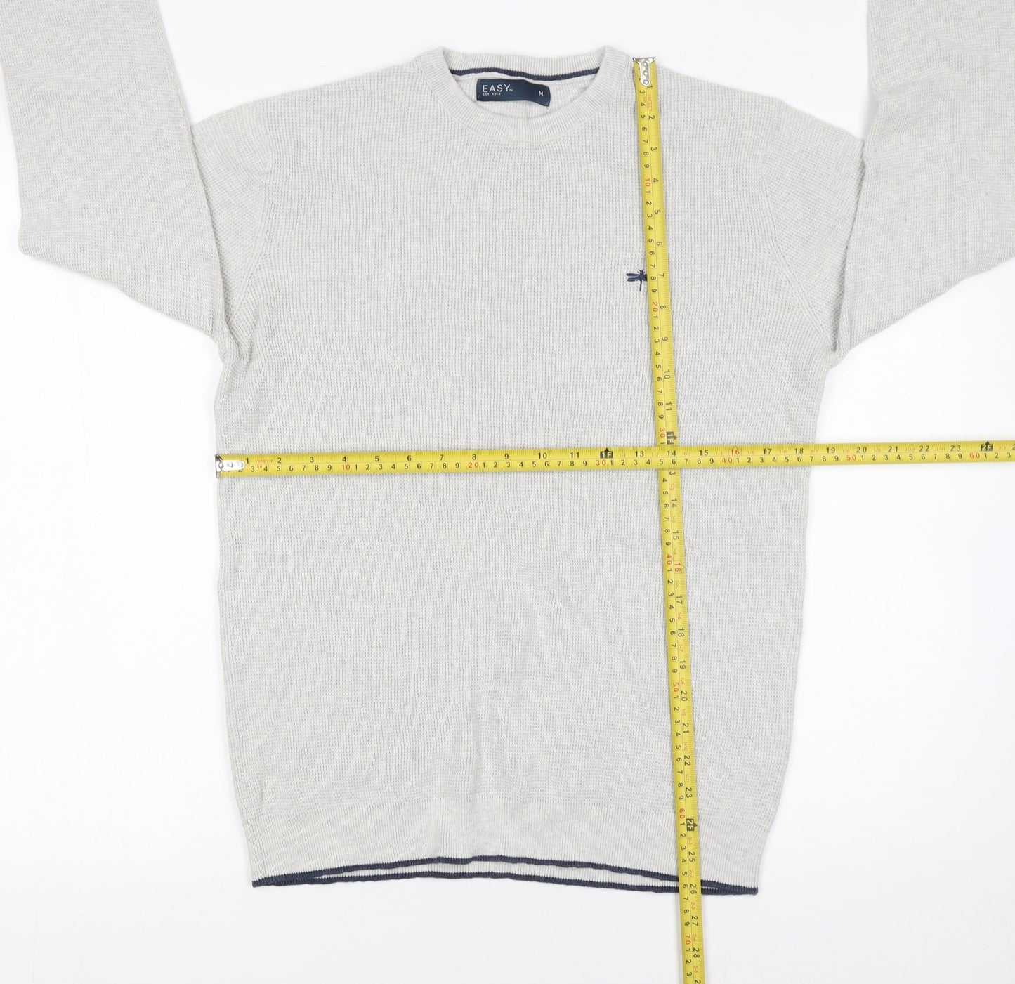 Easy Men’s Grey Waffle-Knit Cotton Pullover Jumper Size M