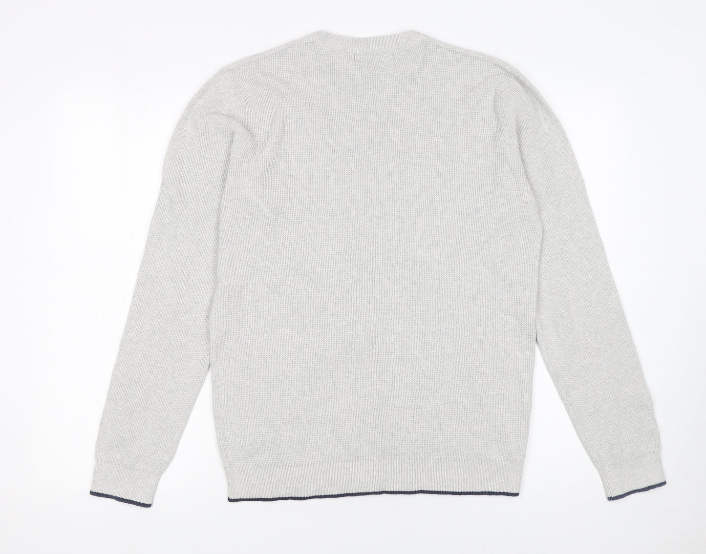 Easy Men’s Grey Waffle-Knit Cotton Pullover Jumper Size M