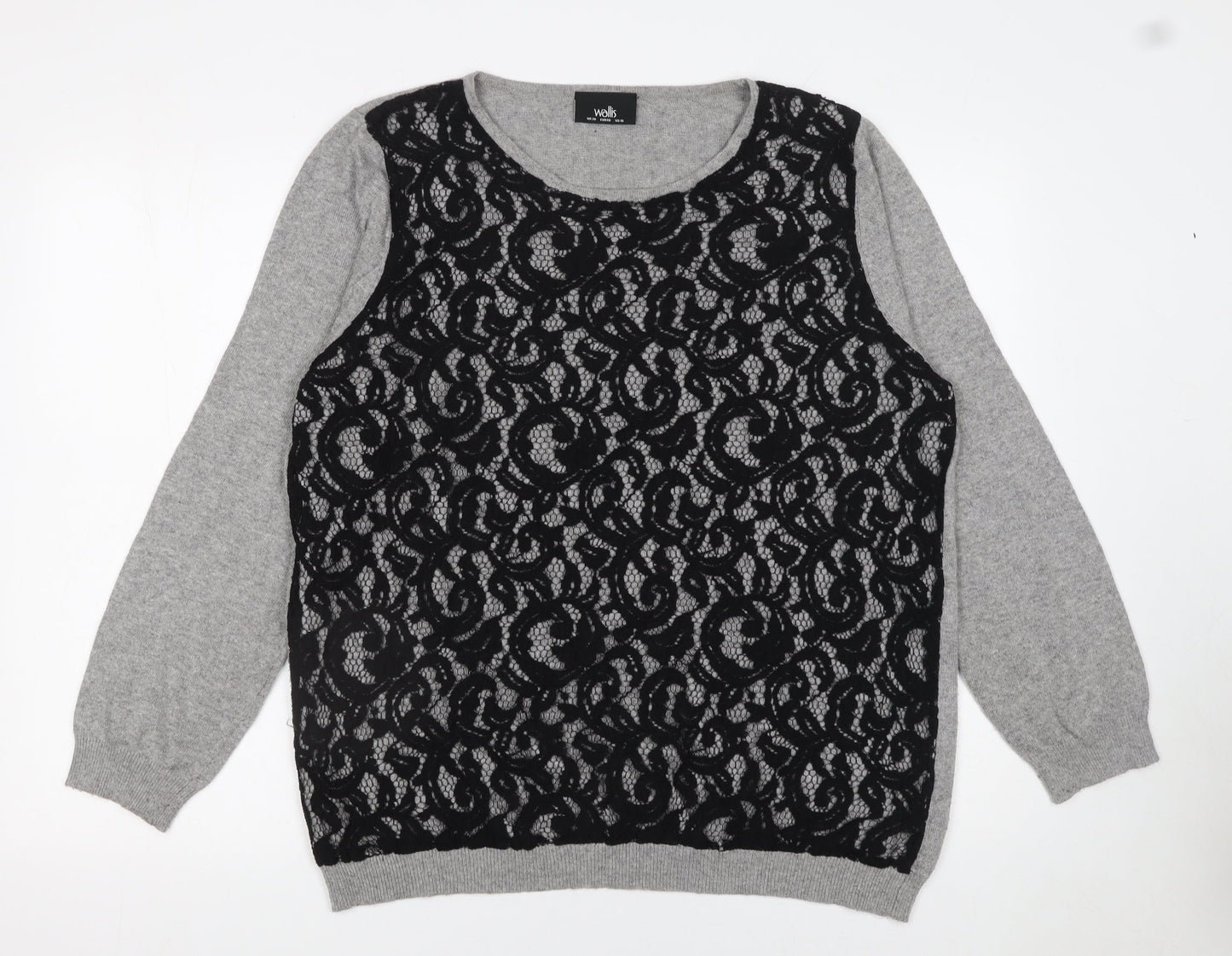 Wallis Women’s Grey Lace Front Long Sleeve Pullover Jumper Size 20