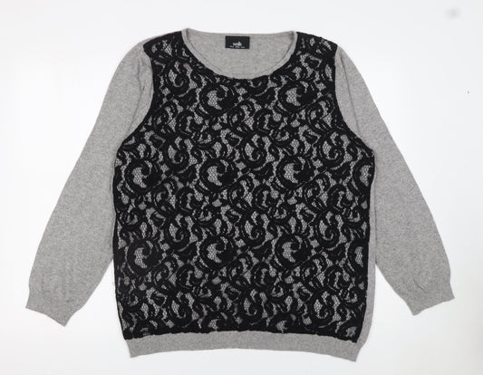 Wallis Women’s Grey Lace Front Long Sleeve Pullover Jumper Size 20