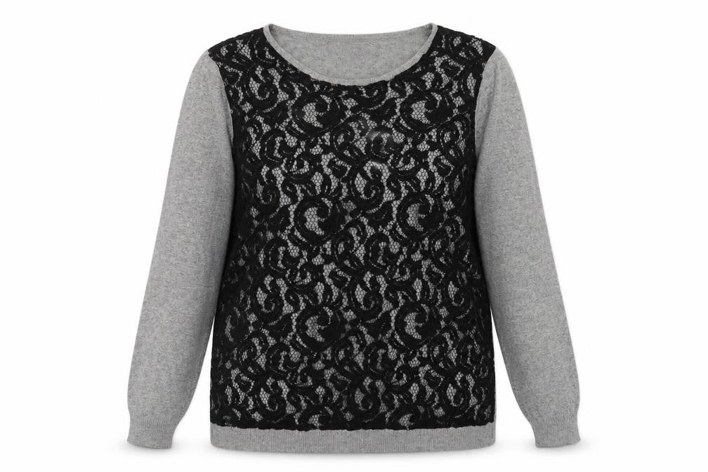 Wallis Women’s Grey Lace Front Long Sleeve Pullover Jumper Size 20
