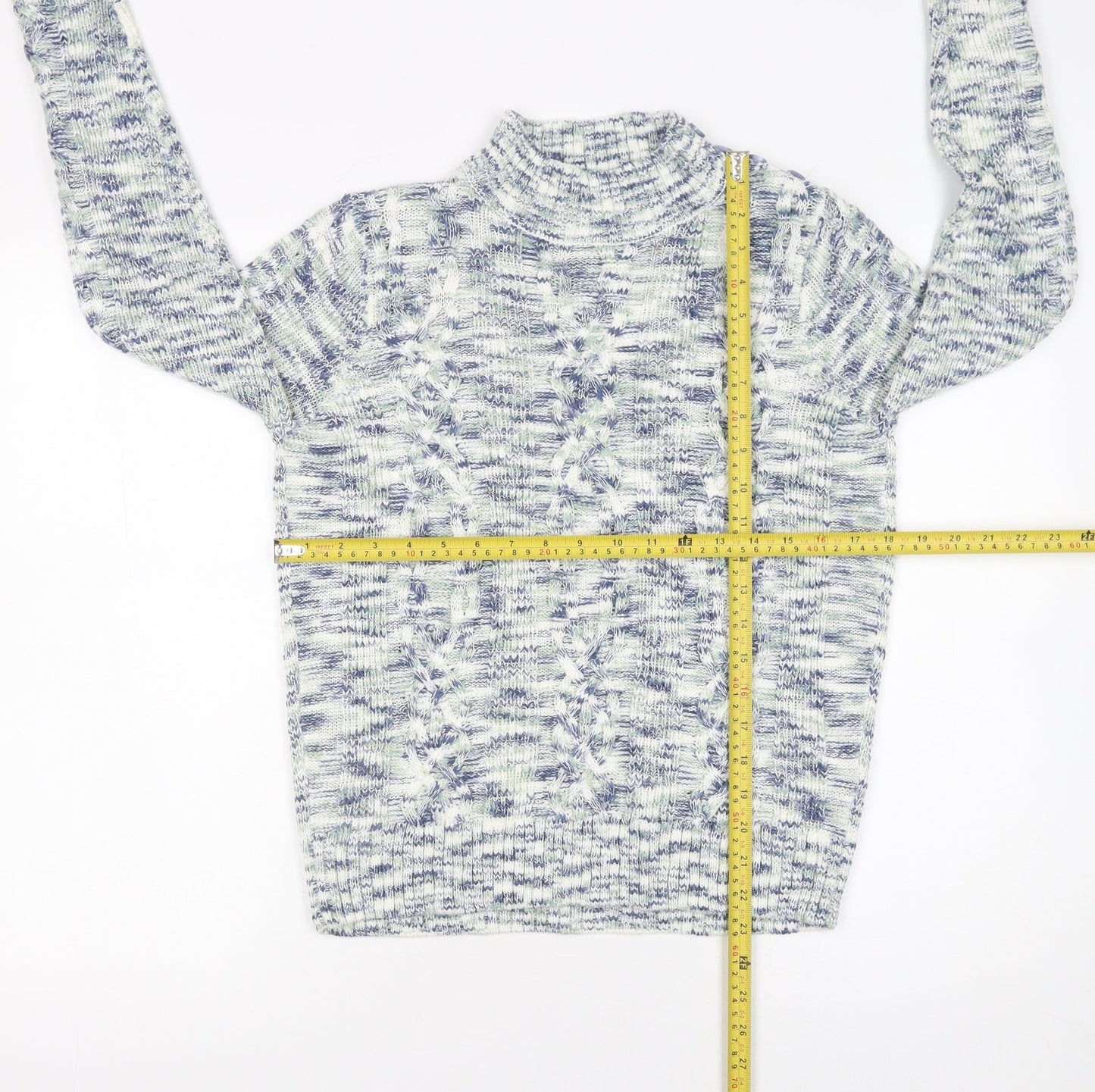 ISLE Women’s Multicoloured Roll Neck Cable-Knit Jumper Size S 10-12
