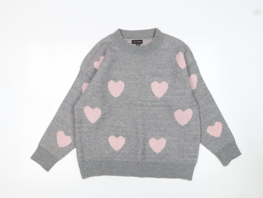 QED London Women Grey Pink Heart Knit Pullover Jumper M