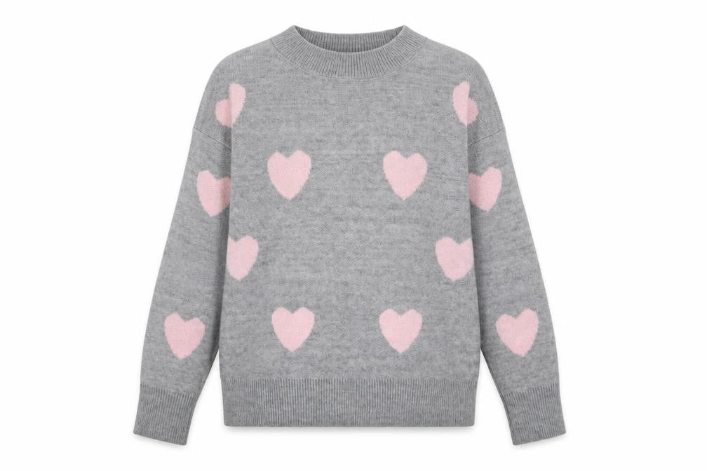 QED London Women Grey Pink Heart Knit Pullover Jumper M