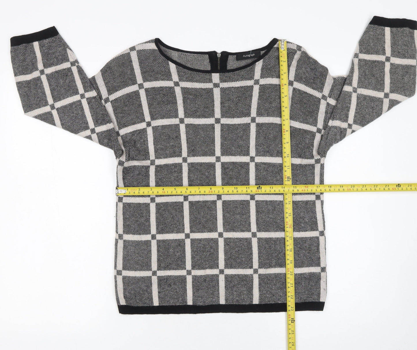Marks and Spencer Autograph Women’s Grey Check Knit Jumper Size 12