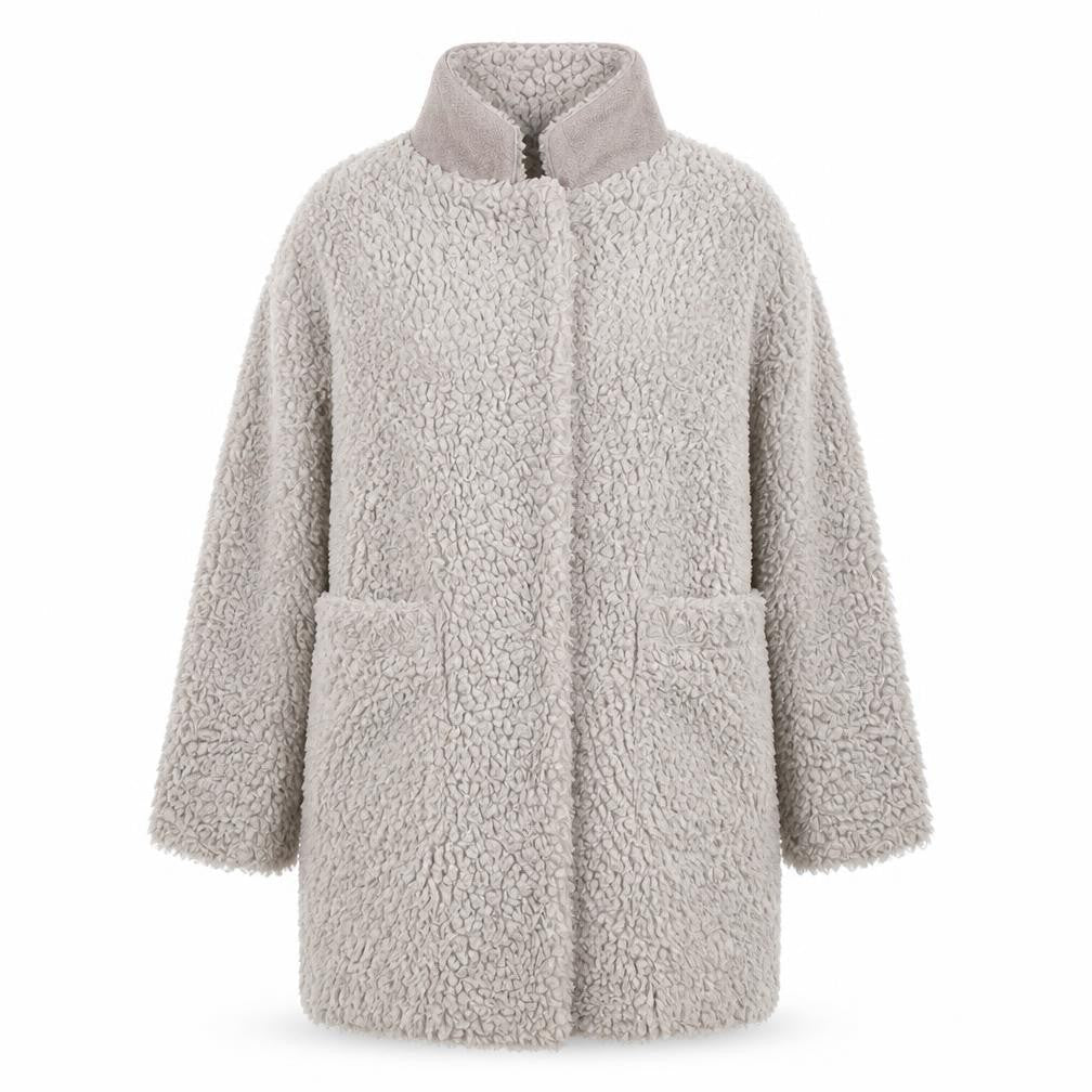 Paisie Womens Beige Mid-Length Fleece Wool Blend Coat Size 8
