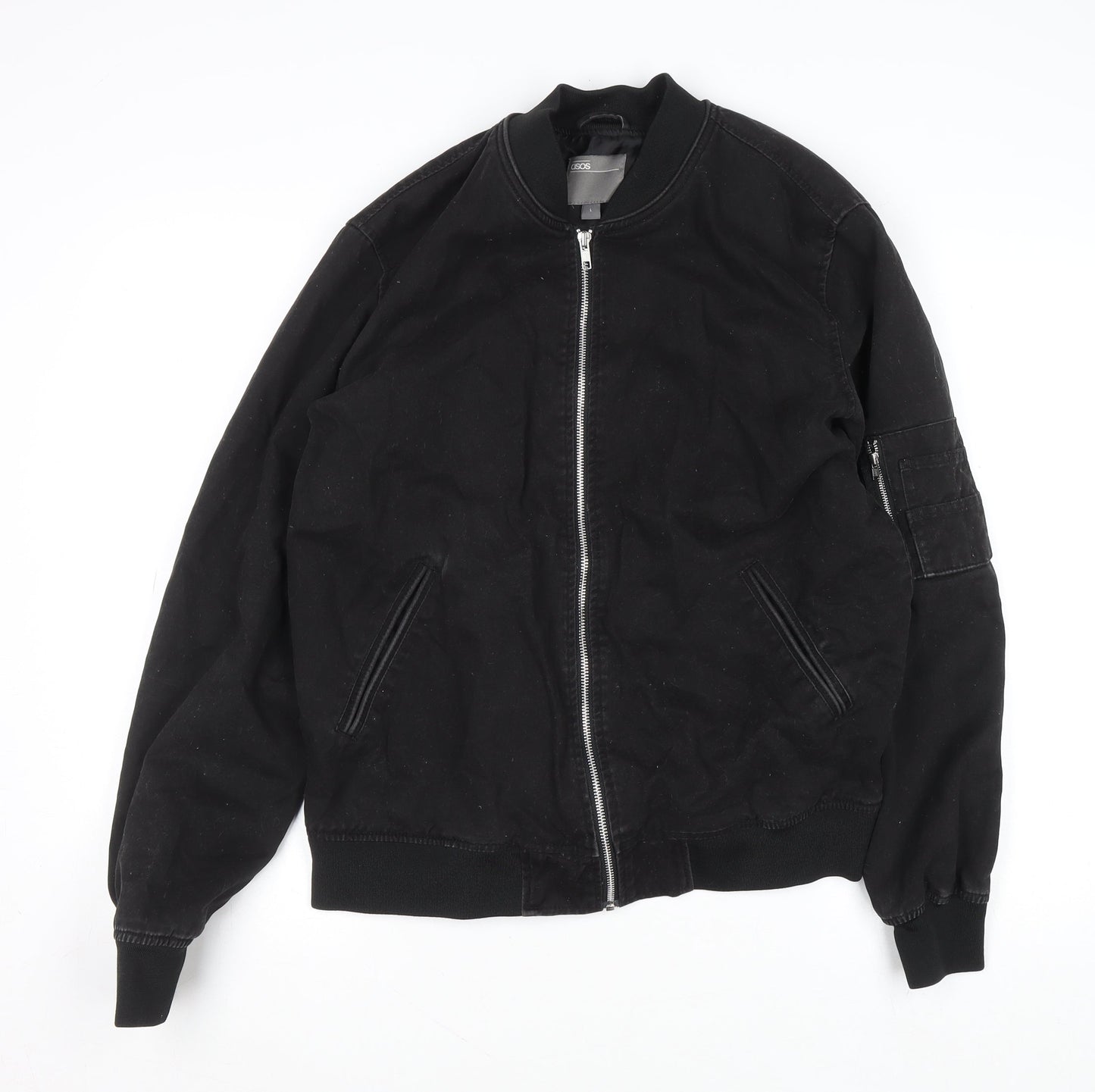 ASOS Men's Black Bomber Jacket L Cotton Zip Casual Outerwear