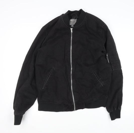 ASOS Men's Black Bomber Jacket L Cotton Zip Casual Outerwear