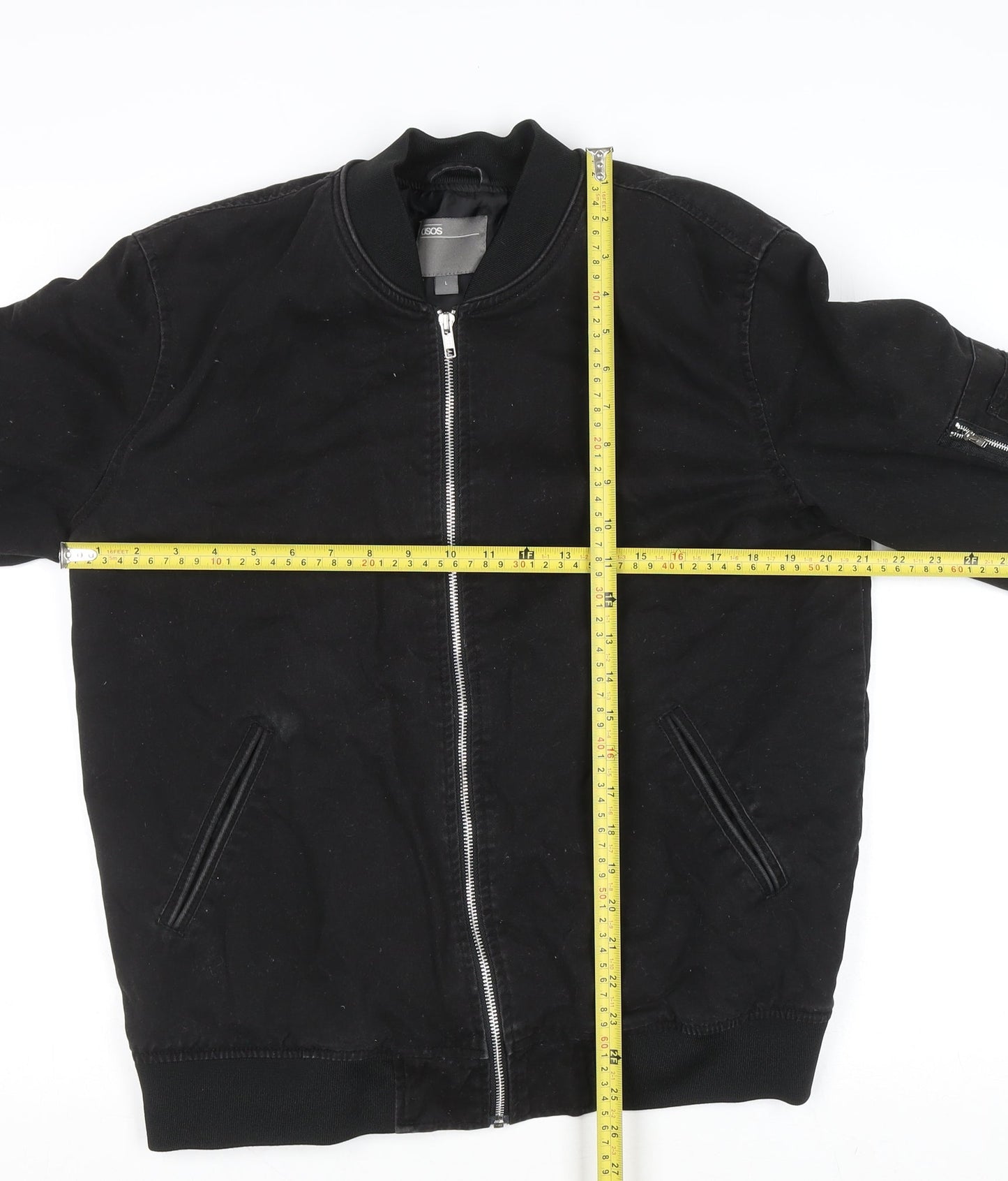 ASOS Men's Black Bomber Jacket L Cotton Zip Casual Outerwear