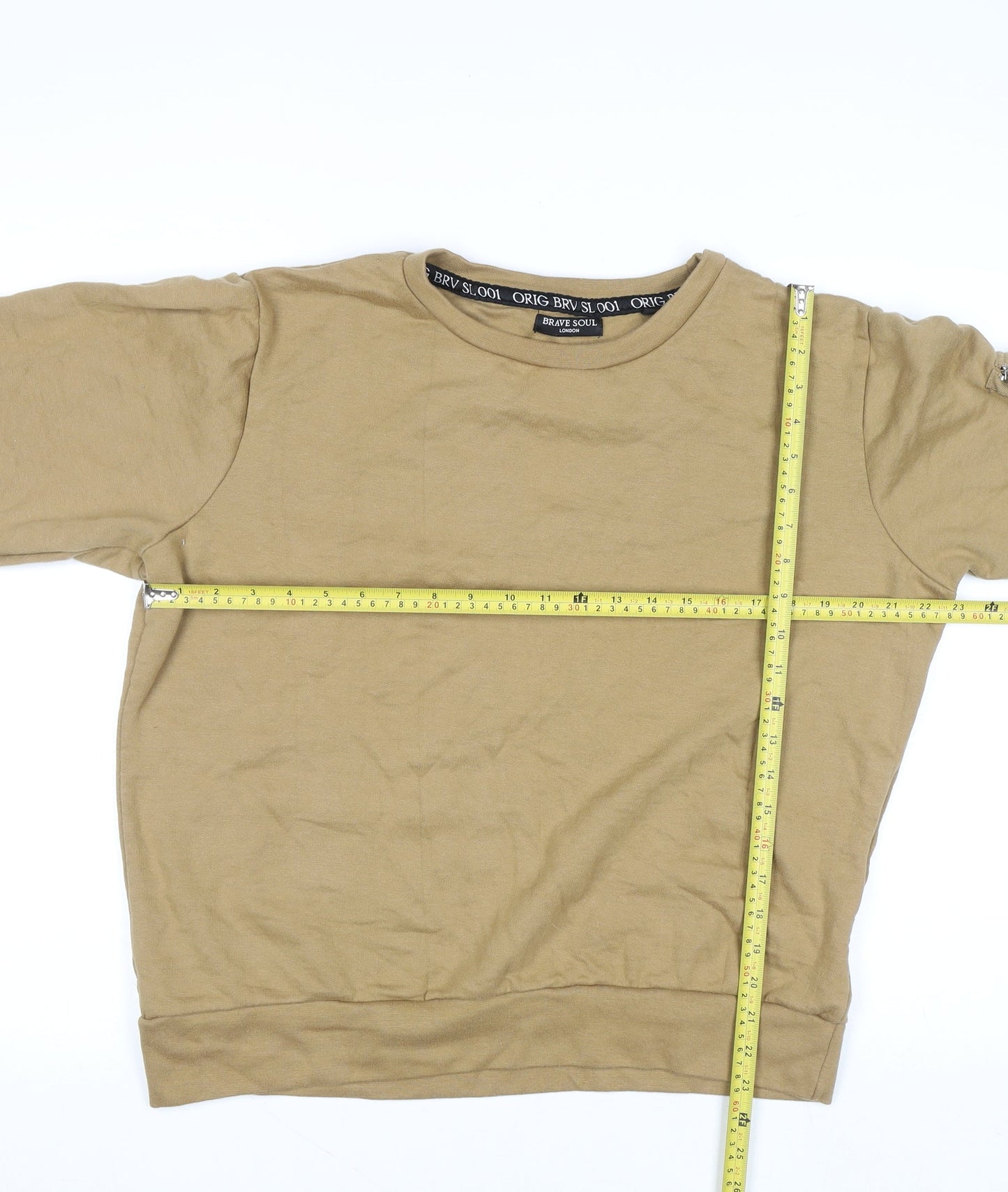 Brave Soul Men’s Beige Crew Neck Pullover Sweatshirt Size L
