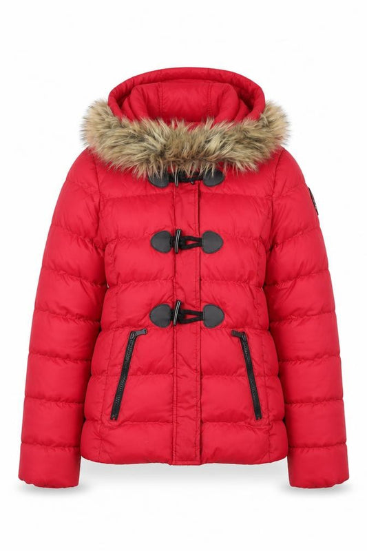 Brave Soul Womens Red Faux Fur Hooded Puffer Jacket Size 8