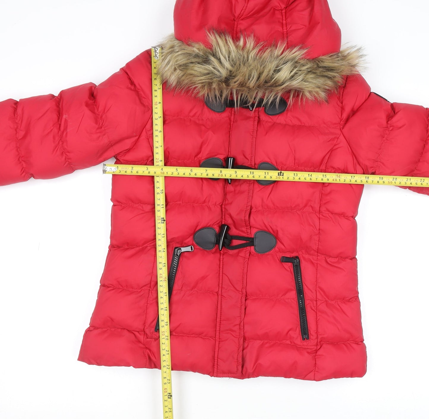 Brave Soul Womens Red Faux Fur Hooded Puffer Jacket Size 8