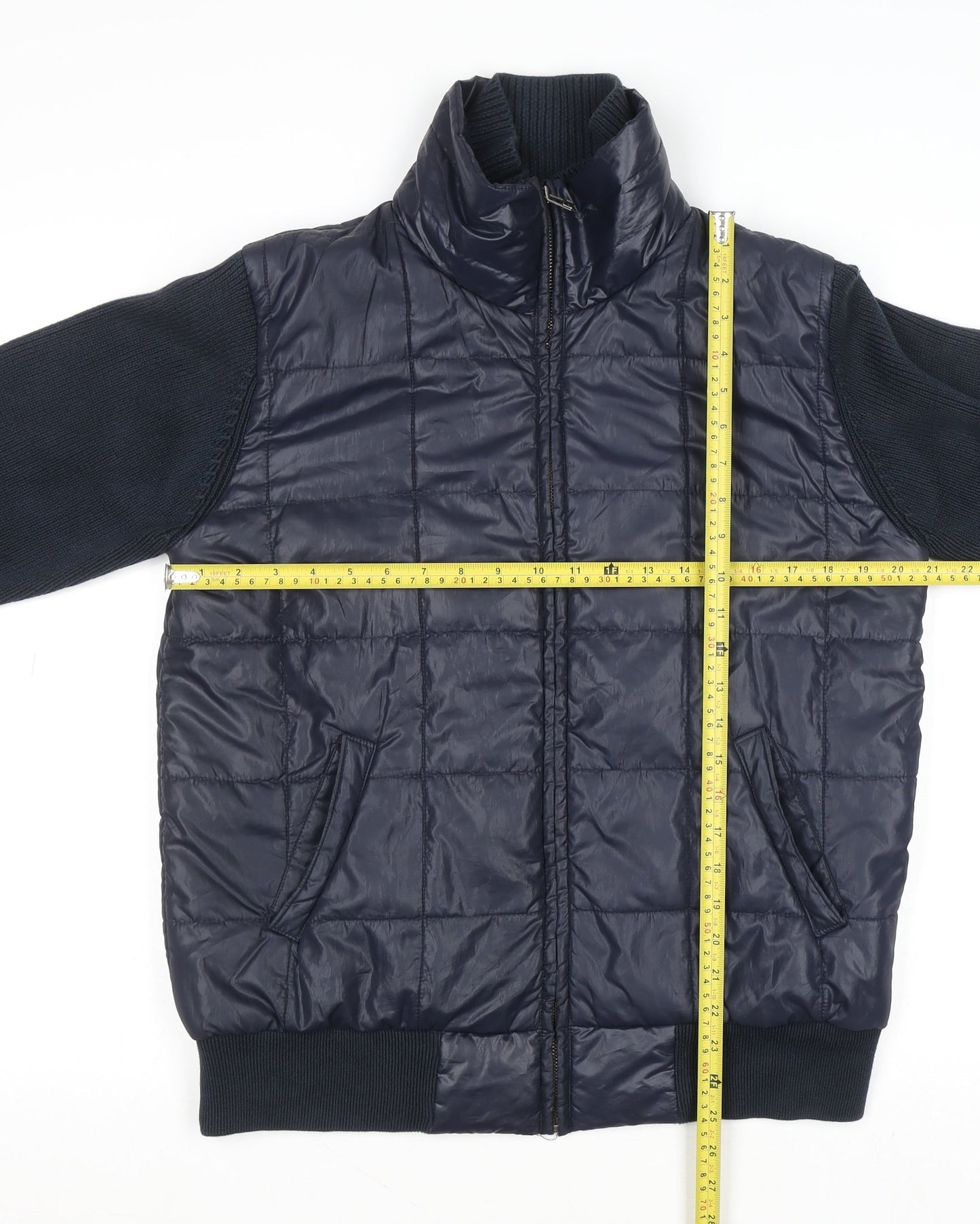 French Connection Men's Blue Quilted Bomber Jacket Size M