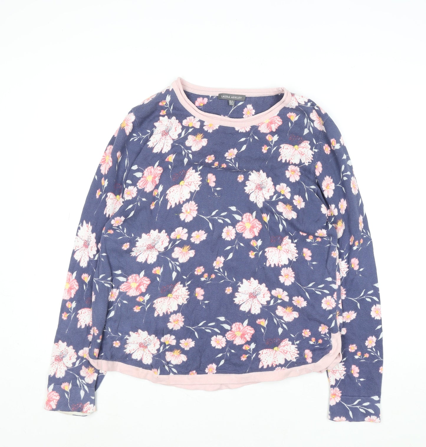 Laura Ashley Women's Blue Floral Cotton Pullover Jumper UK 18